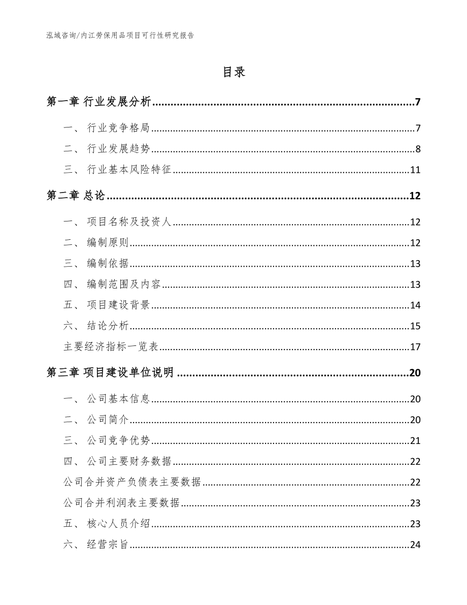 内江劳保用品项目可行性研究报告范文_第1页