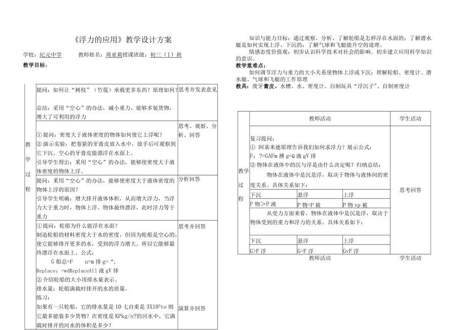 《浮力的應(yīng)用》教學(xué)設(shè)計方案_第1頁