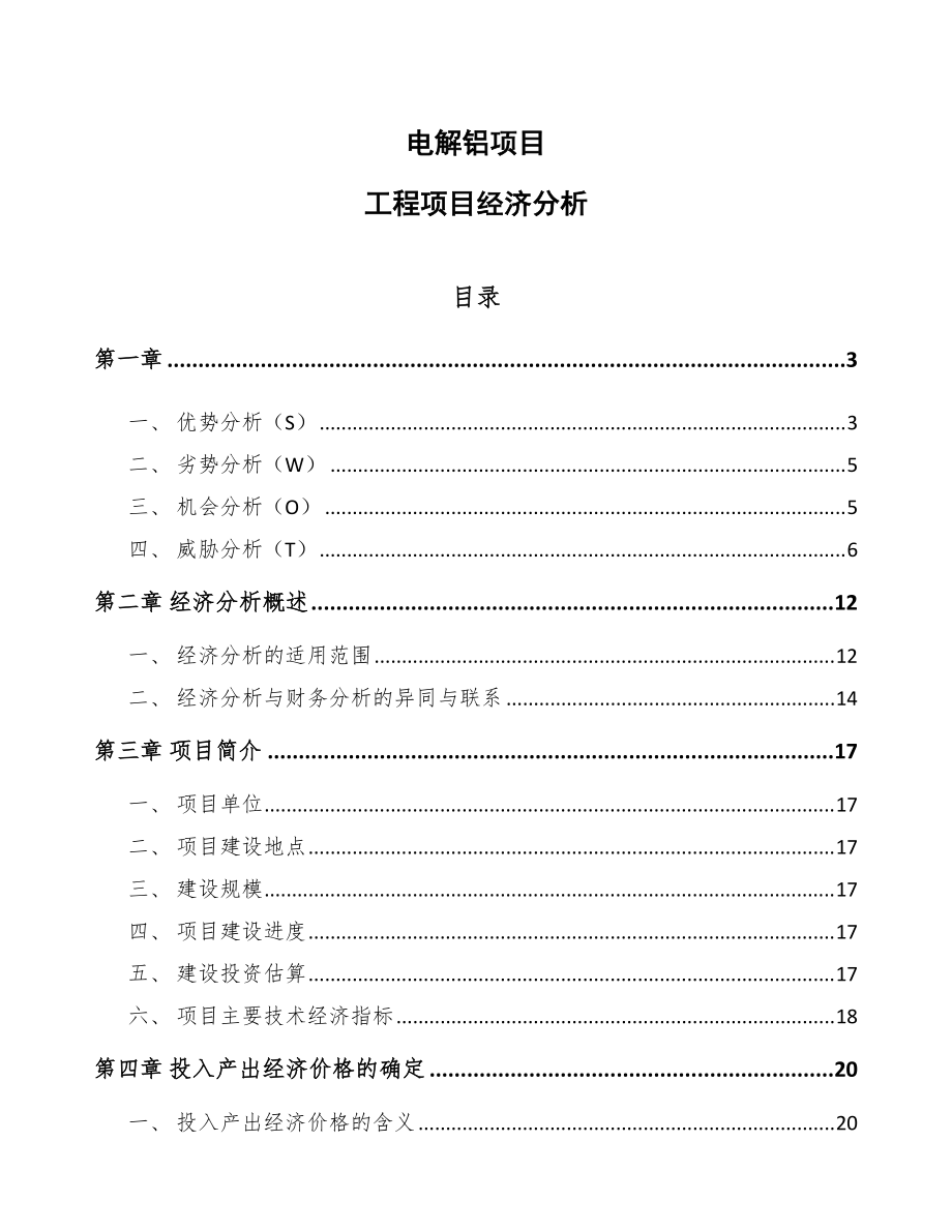 电解铝项目工程项目经济分析模板_第1页