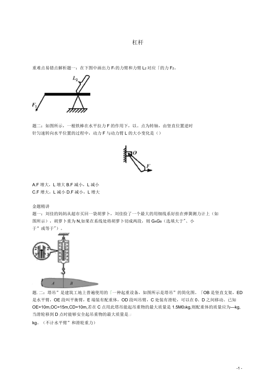 北京市八年级物理下册杠杆专题讲解新人教版(一)_第1页