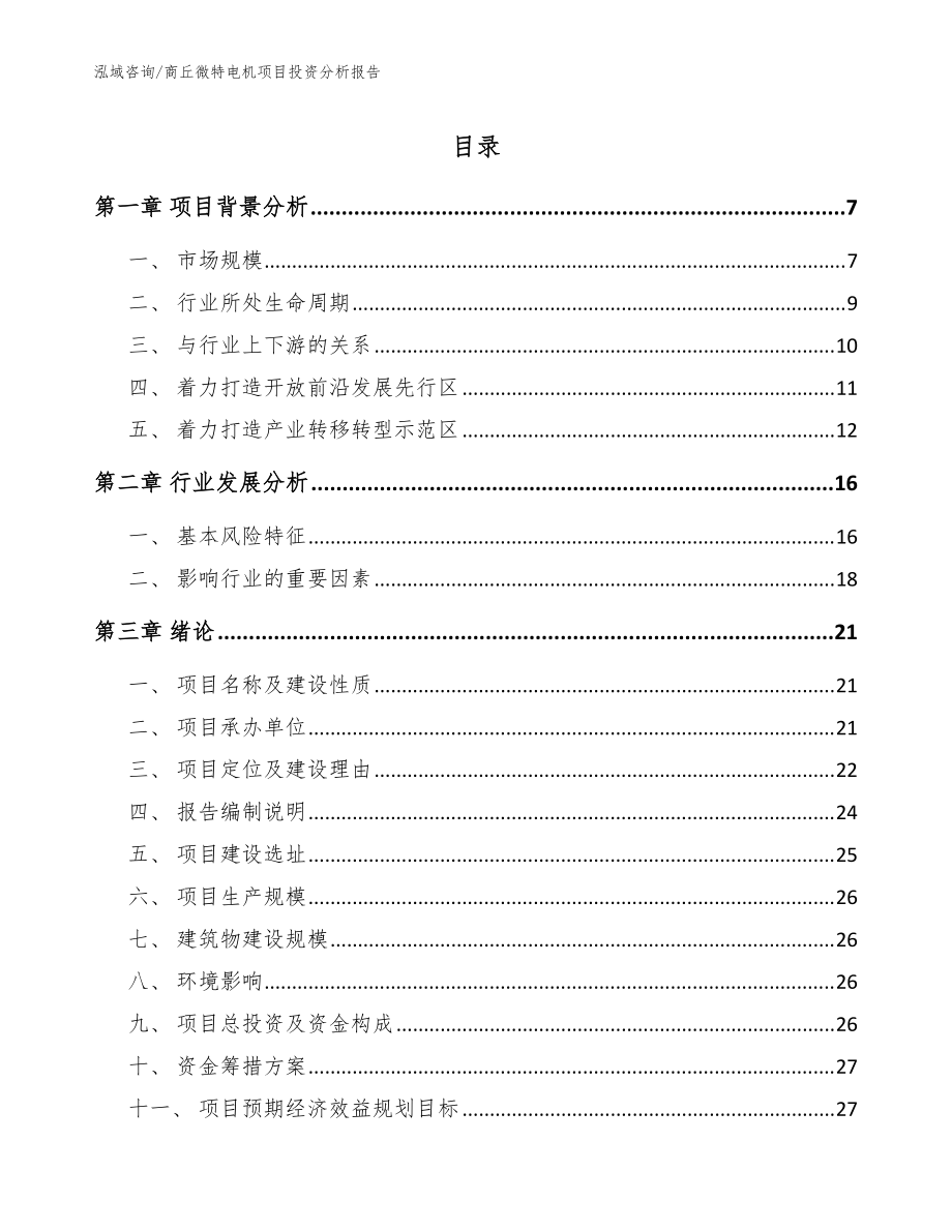 商丘微特电机项目投资分析报告【模板范文】_第1页