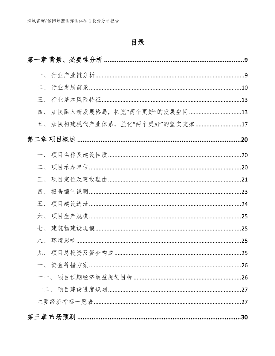 信阳热塑性弹性体项目投资分析报告范文模板_第1页