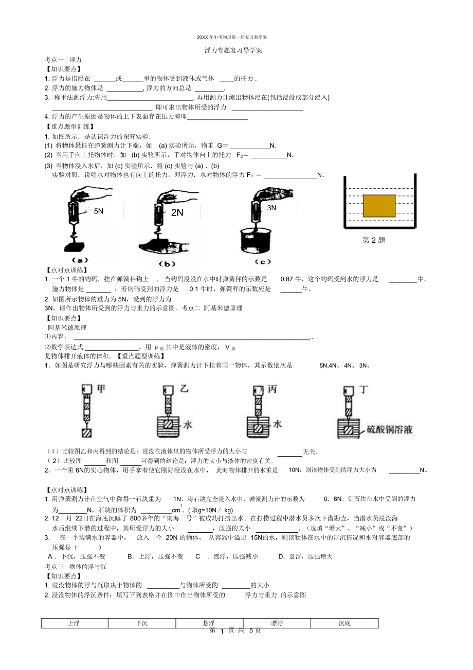 浮力專題復(fù)習(xí)導(dǎo)學(xué)案定_第1頁