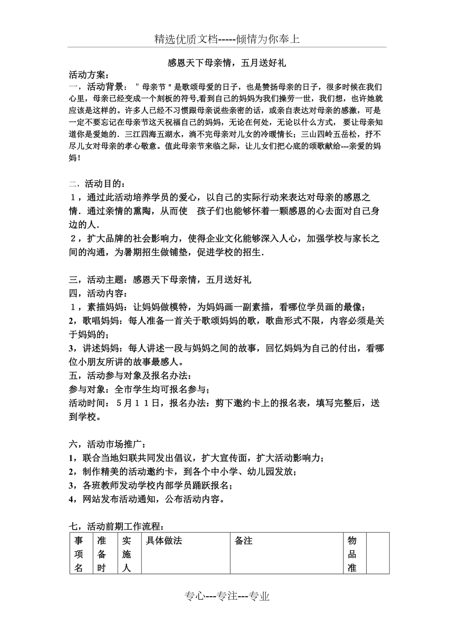 培训学校母亲节活动方案(共4页)_第1页