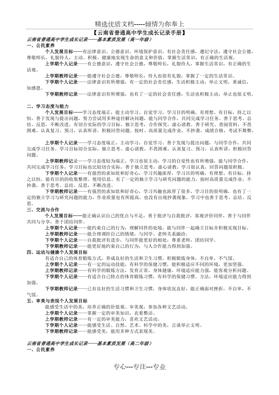 云南省普通高中学生成长记录手册(共10页)_第1页