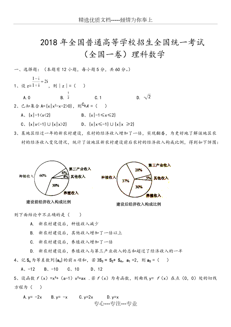 2018全國高考理科數(shù)學(xué)[全國一卷]試題及答案解析(共11頁)_第1頁