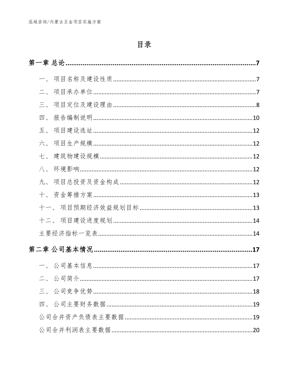 内蒙古五金项目实施方案【模板参考】_第1页