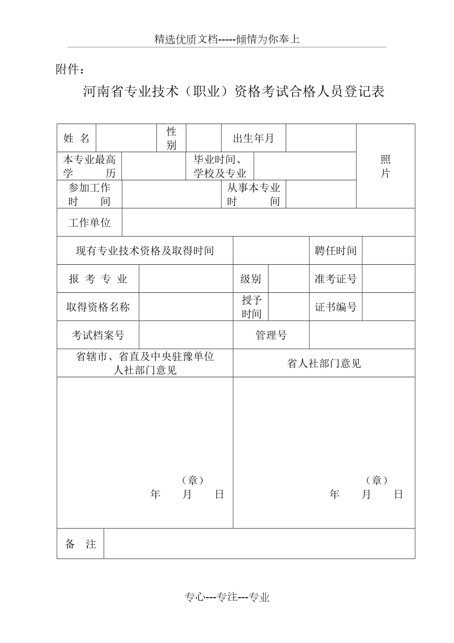 河南省专业技术(职业)资格考试合格人员登记表(共1页)_第1页