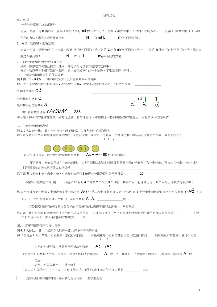 (完整版)高中数学排列组合题型总结与易错点提示_第1页