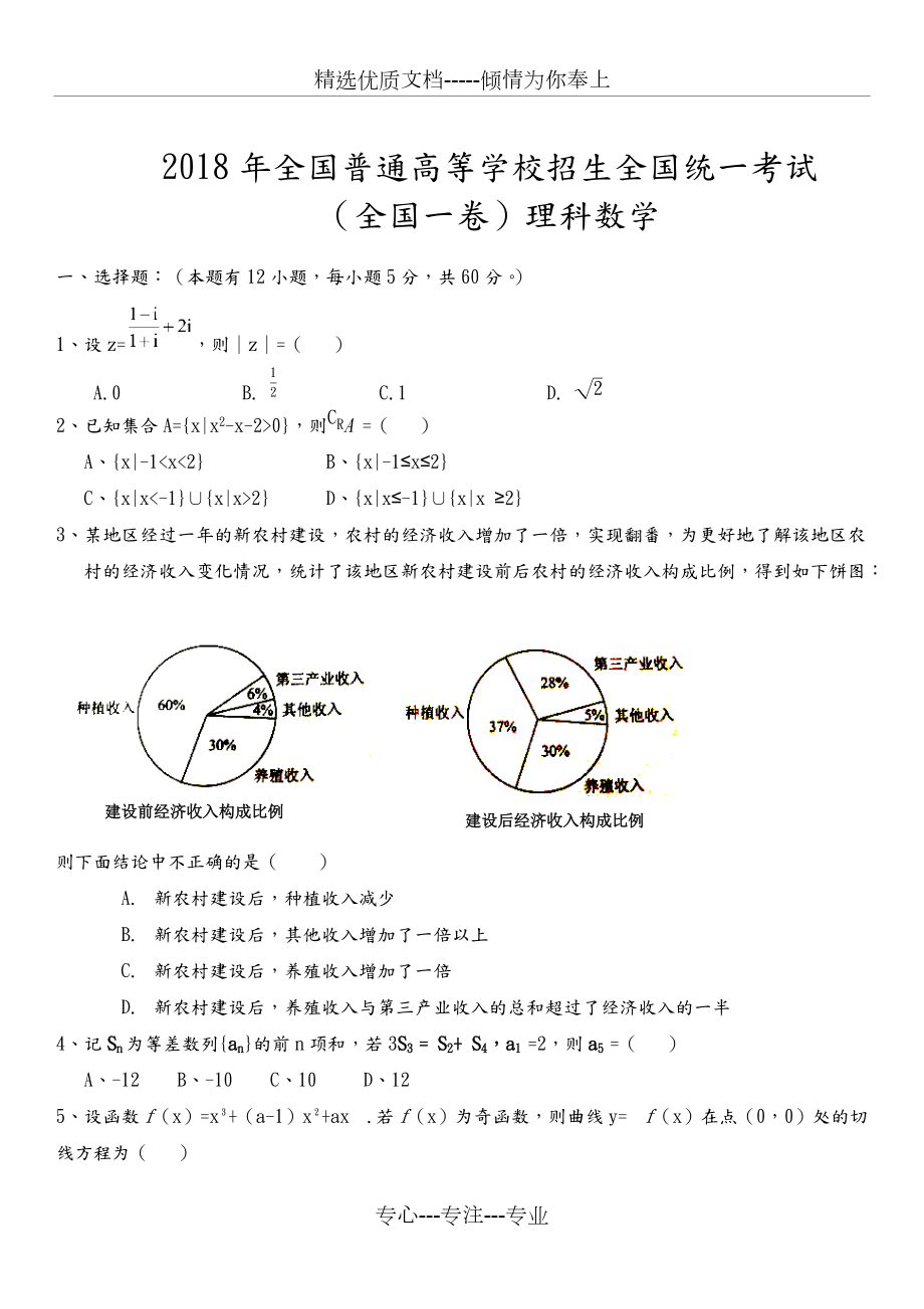 2018全國高考理科數(shù)學(xué)[全國一卷]試題和答案解析(共13頁)_第1頁