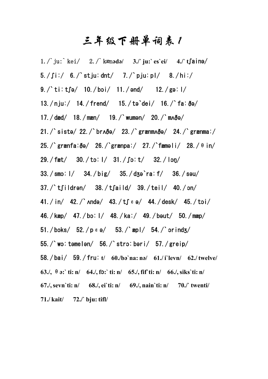 三年級下冊單詞表1_第1頁