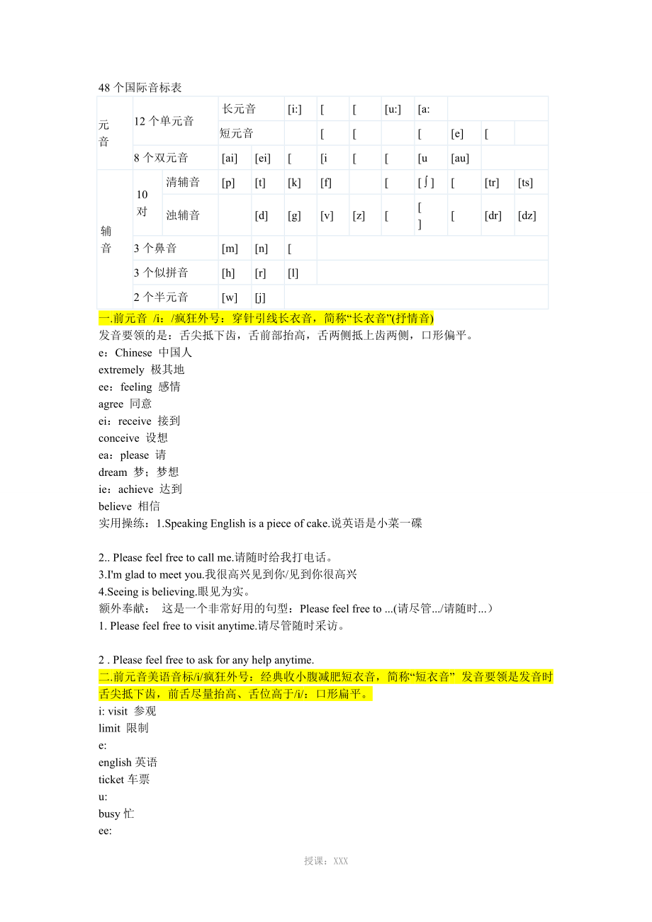 48个国际音标表详细讲解_第1页