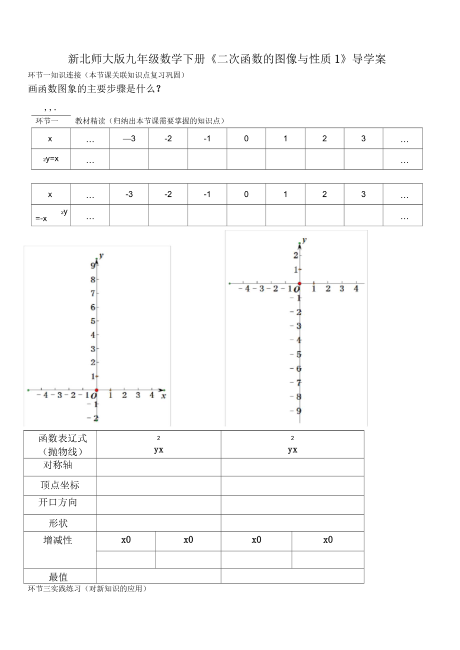 2020年北師大版九年級(jí)數(shù)學(xué)下冊《二次函數(shù)的圖像與性質(zhì)1》導(dǎo)學(xué)案_第1頁