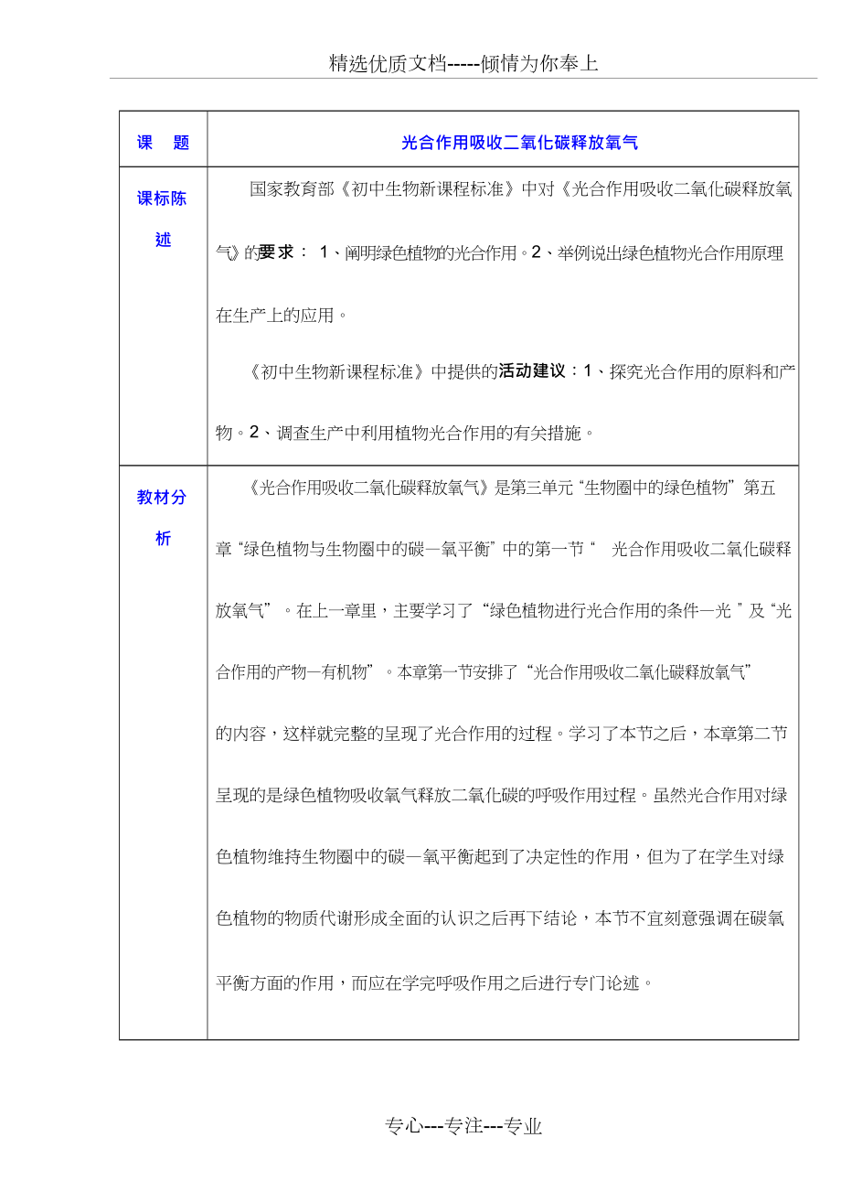 初中生物《光合作用吸收二氧化碳釋放氧氣》優(yōu)質(zhì)課教案、教學(xué)設(shè)計(jì)(共12頁(yè))_第1頁(yè)