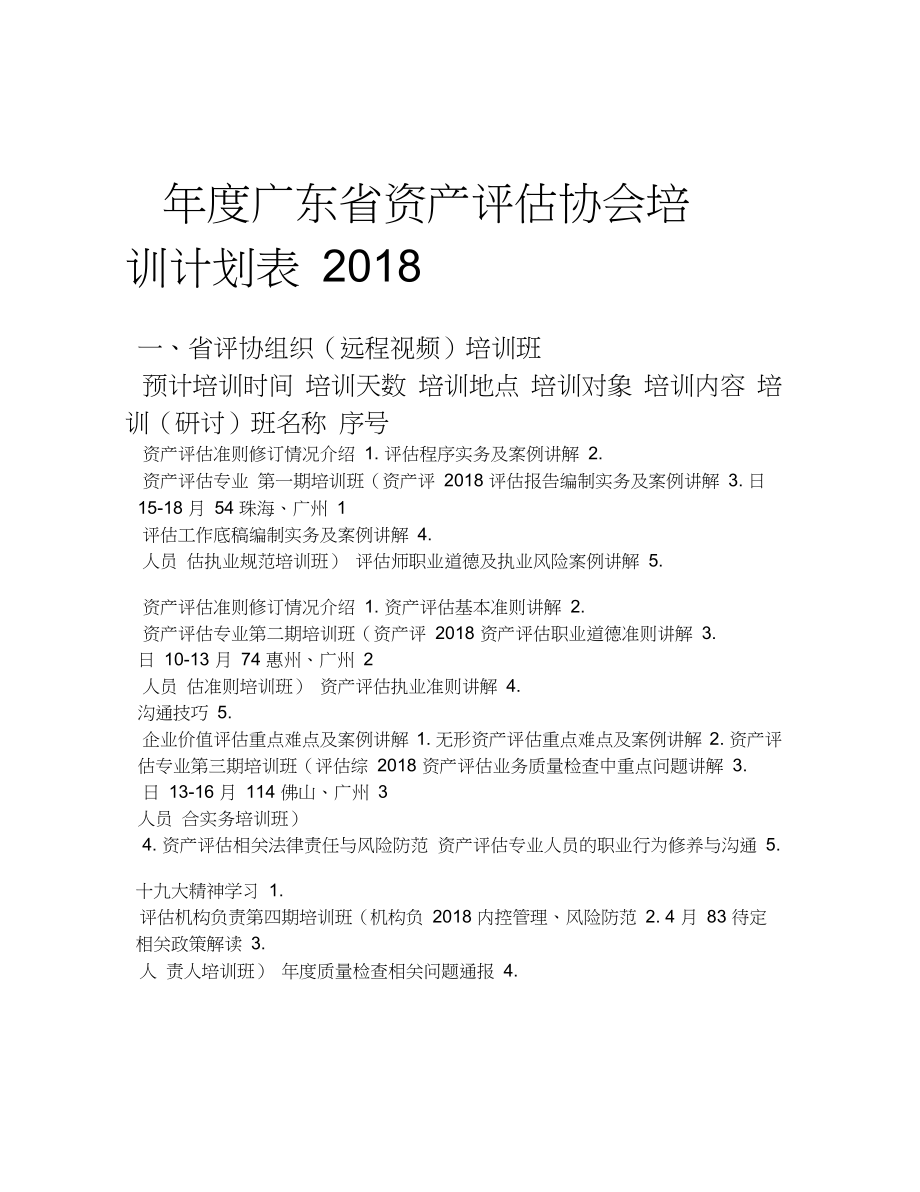 2018年度广东省资产评估协会培训计划表_第1页