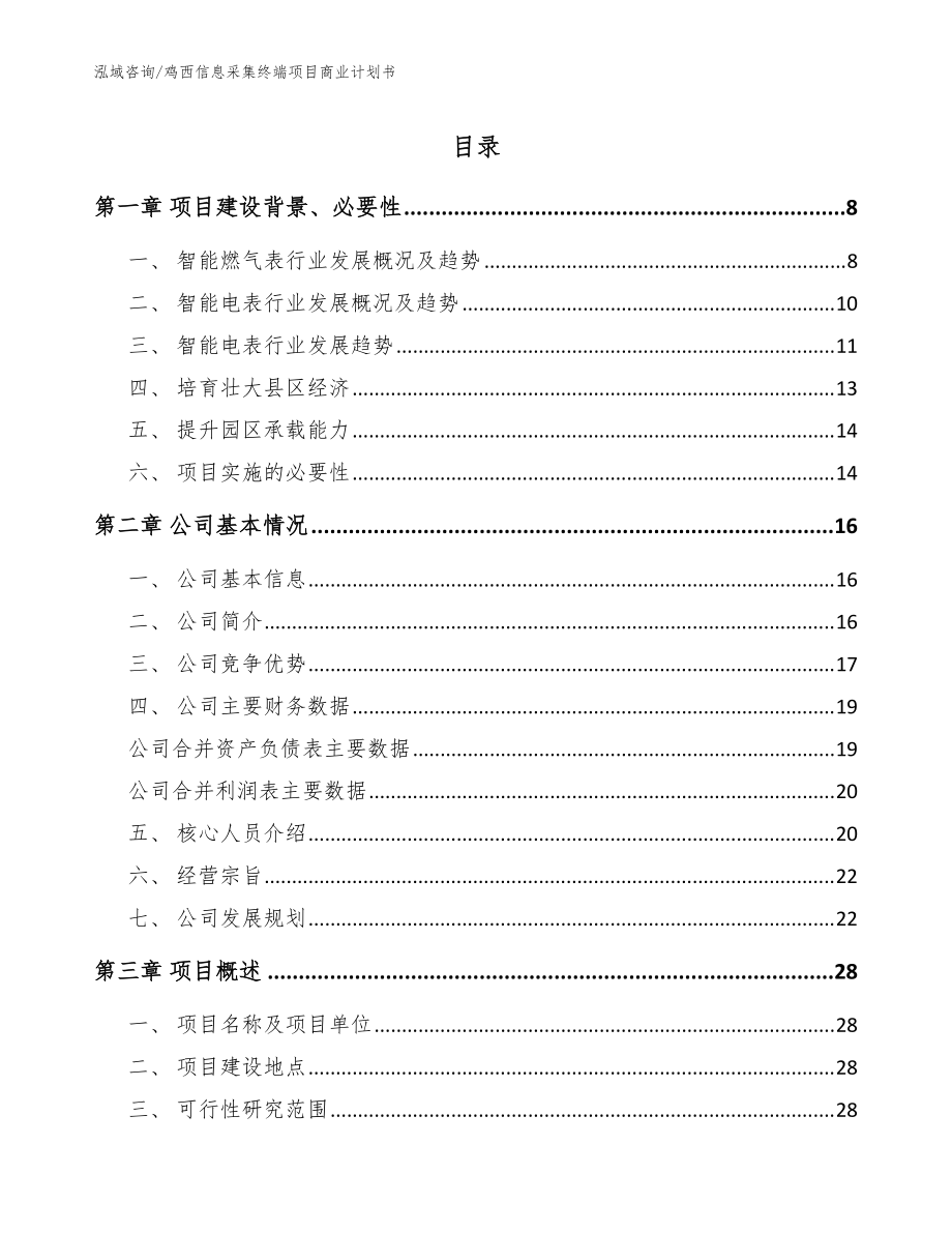 鸡西信息采集终端项目商业计划书（模板）_第1页