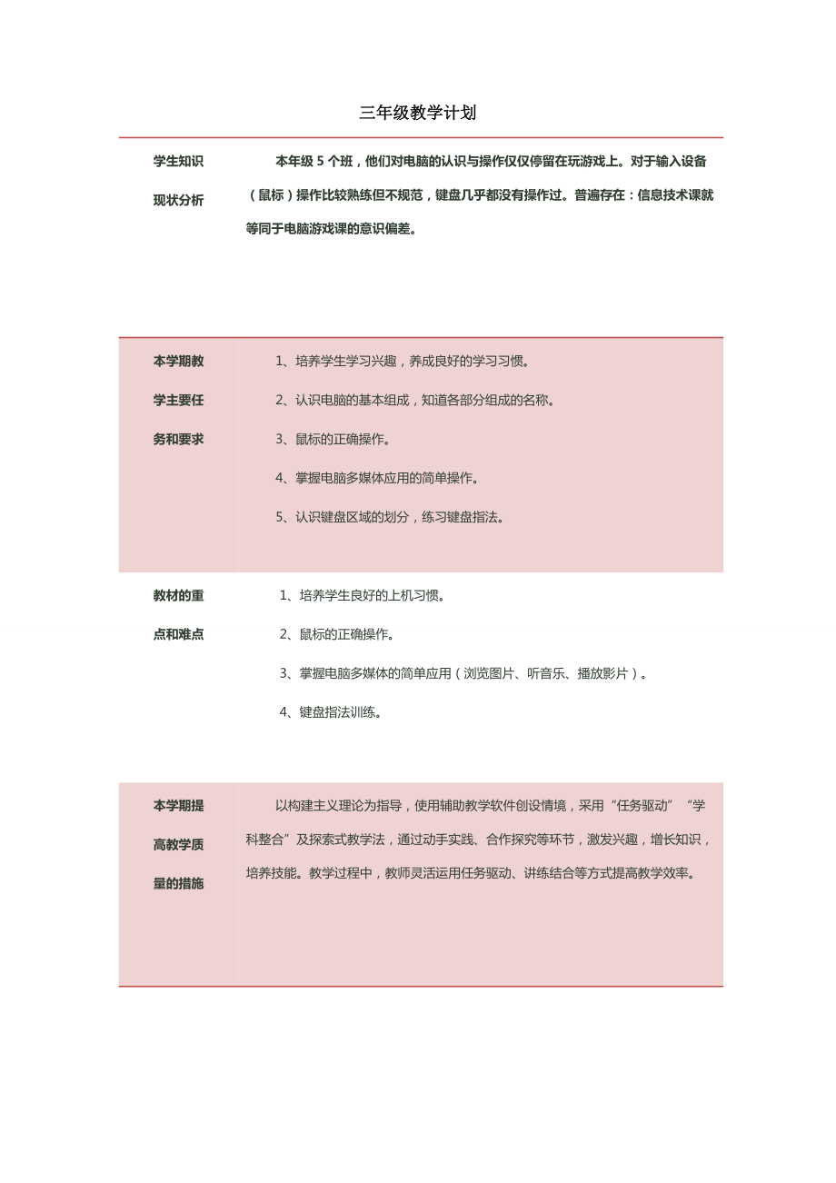 三年级信息教学计划_第1页