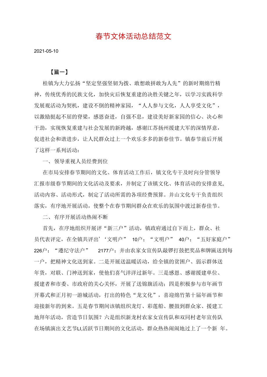 春节文体活动总结范文_第1页