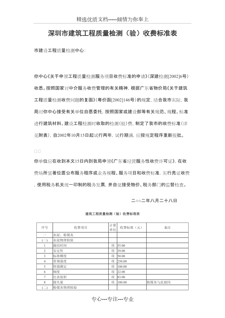 深圳市建筑工程质量检测(验)收费标准表(共9页)_第1页