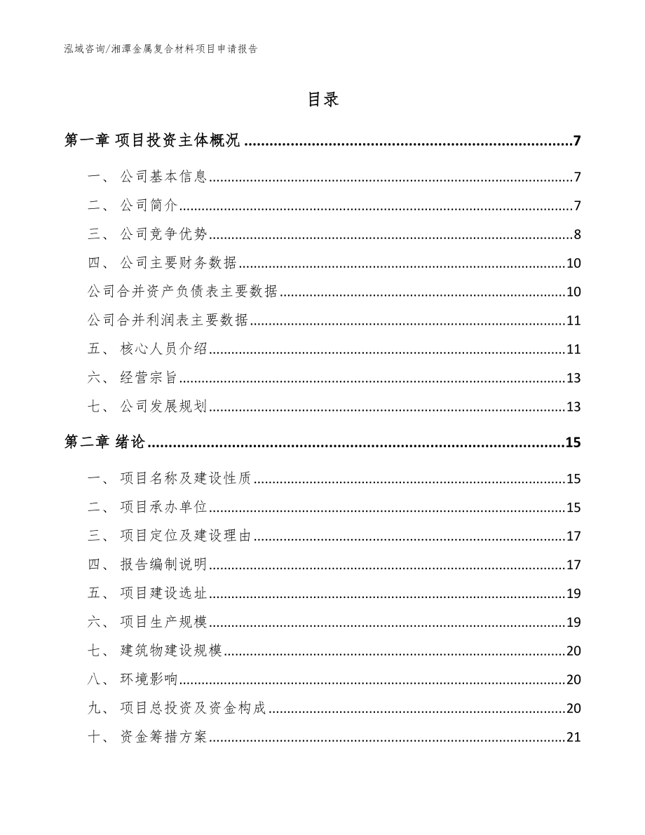 湘潭金属复合材料项目申请报告（参考模板）_第1页