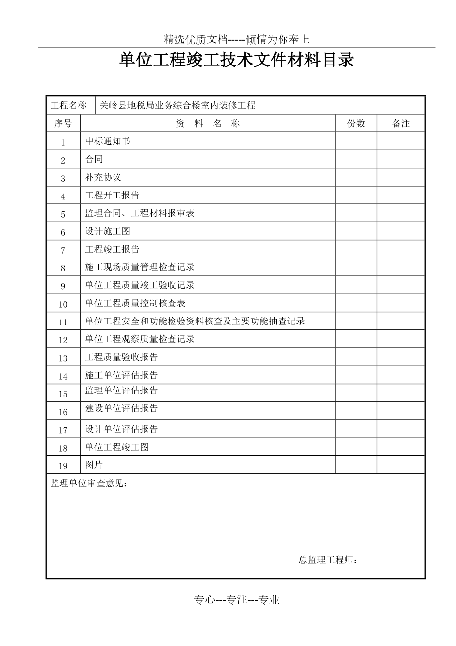 裝飾裝修工程驗收資料表格共42頁