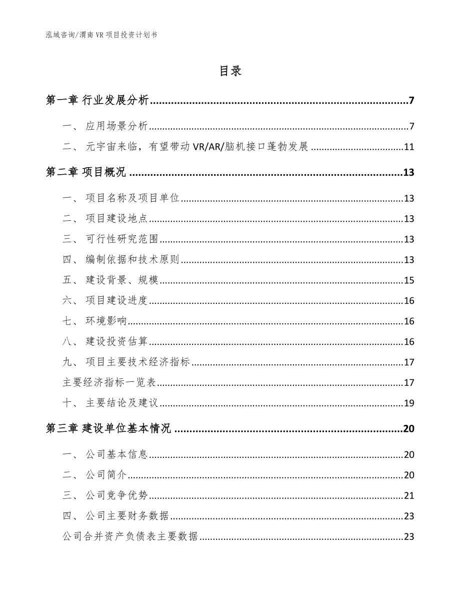 渭南VR项目投资计划书（模板范文）_第1页