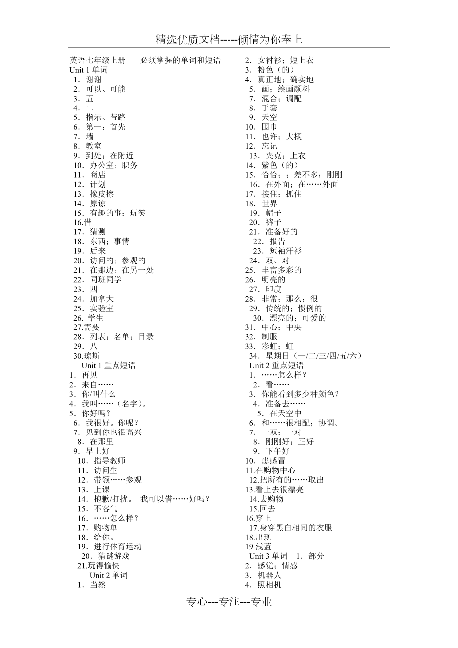 英語新冀教版七年級(jí)上冊單詞和短語(共4頁)_第1頁