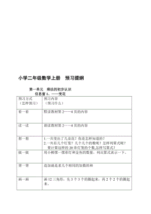 小學(xué)二年級數(shù)學(xué)上冊預(yù)習(xí)提綱