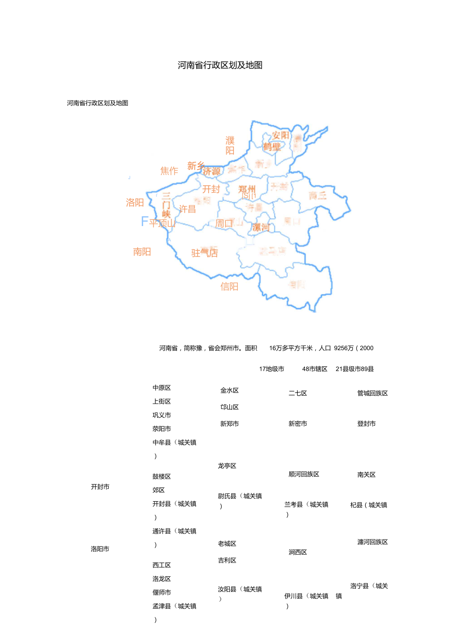河南省行政区划及地图_第1页