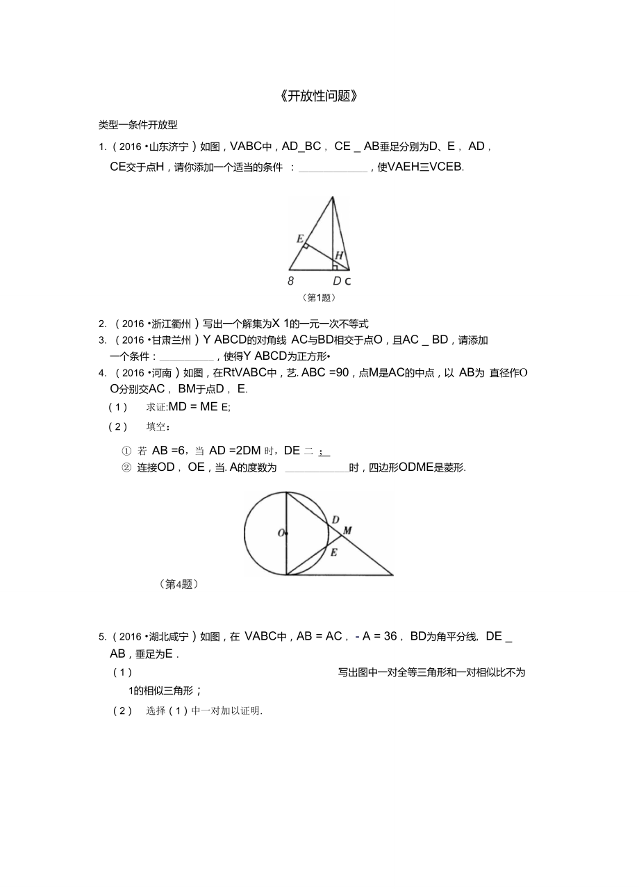 江蘇省蘇州市中考數(shù)學(xué)專題練習(xí)《開放性問題》_第1頁(yè)