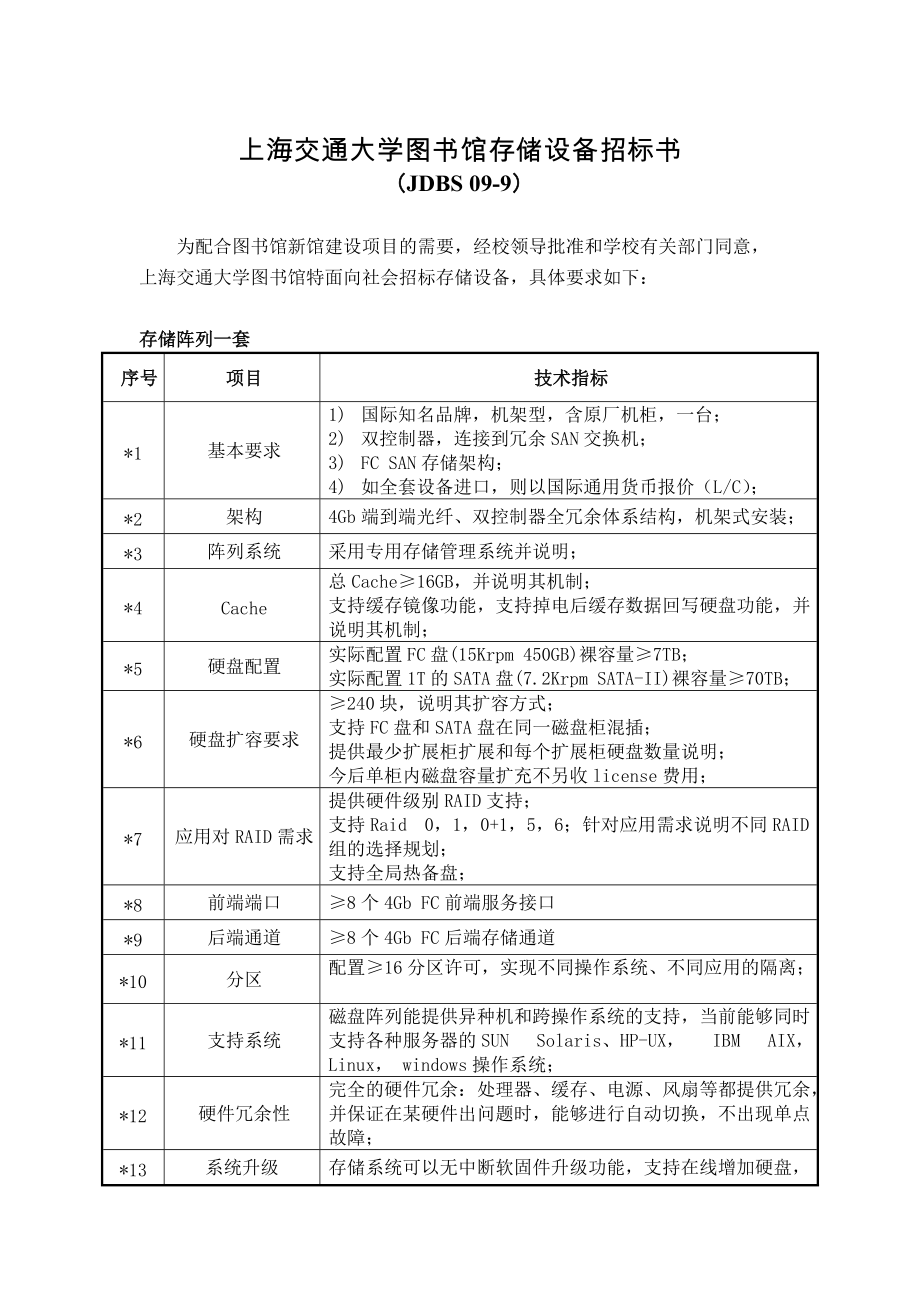 上海交通大学图书馆存储设备招标书_第1页