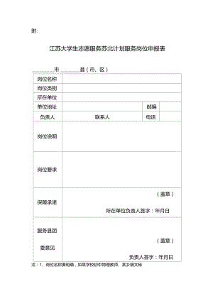 江苏大学生志愿服务苏北计划服务岗位申报表