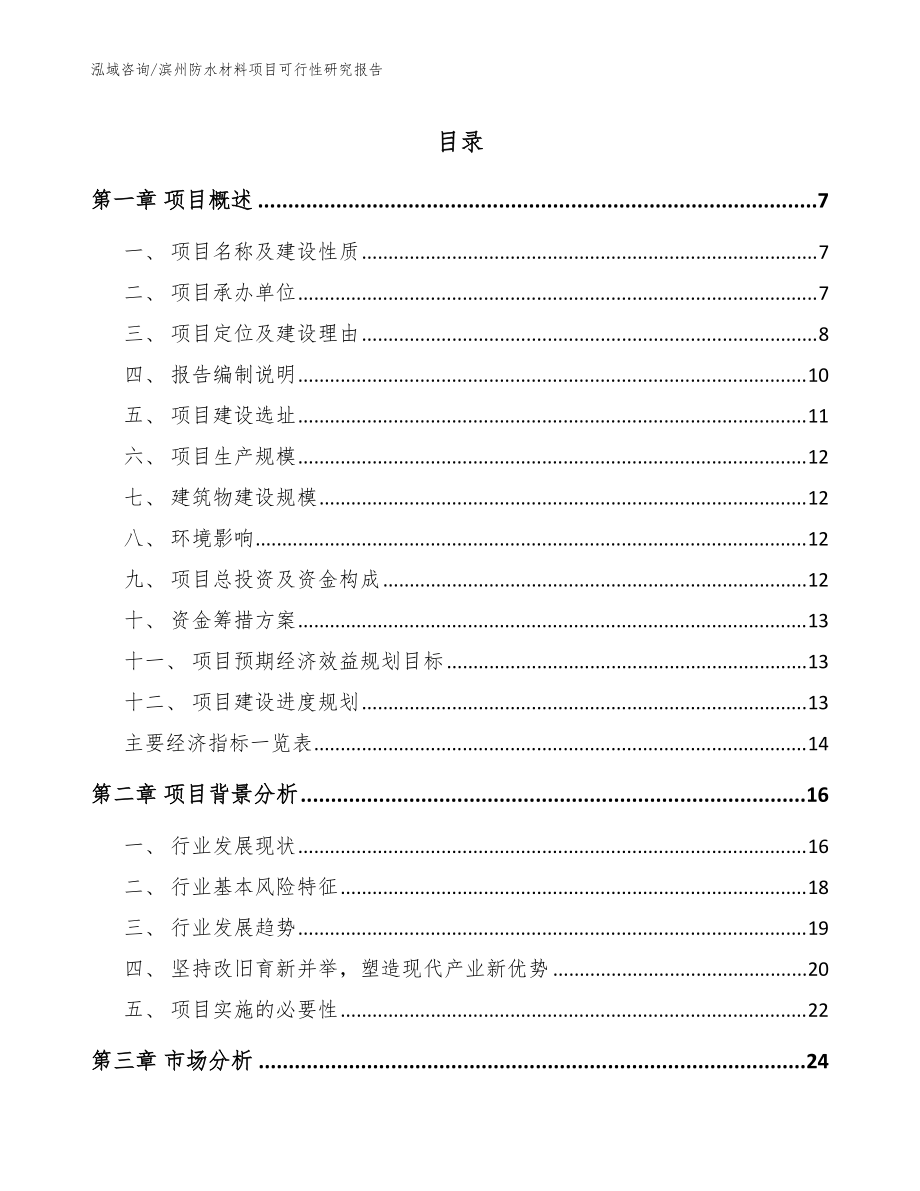 滨州防水材料项目可行性研究报告（范文）_第1页