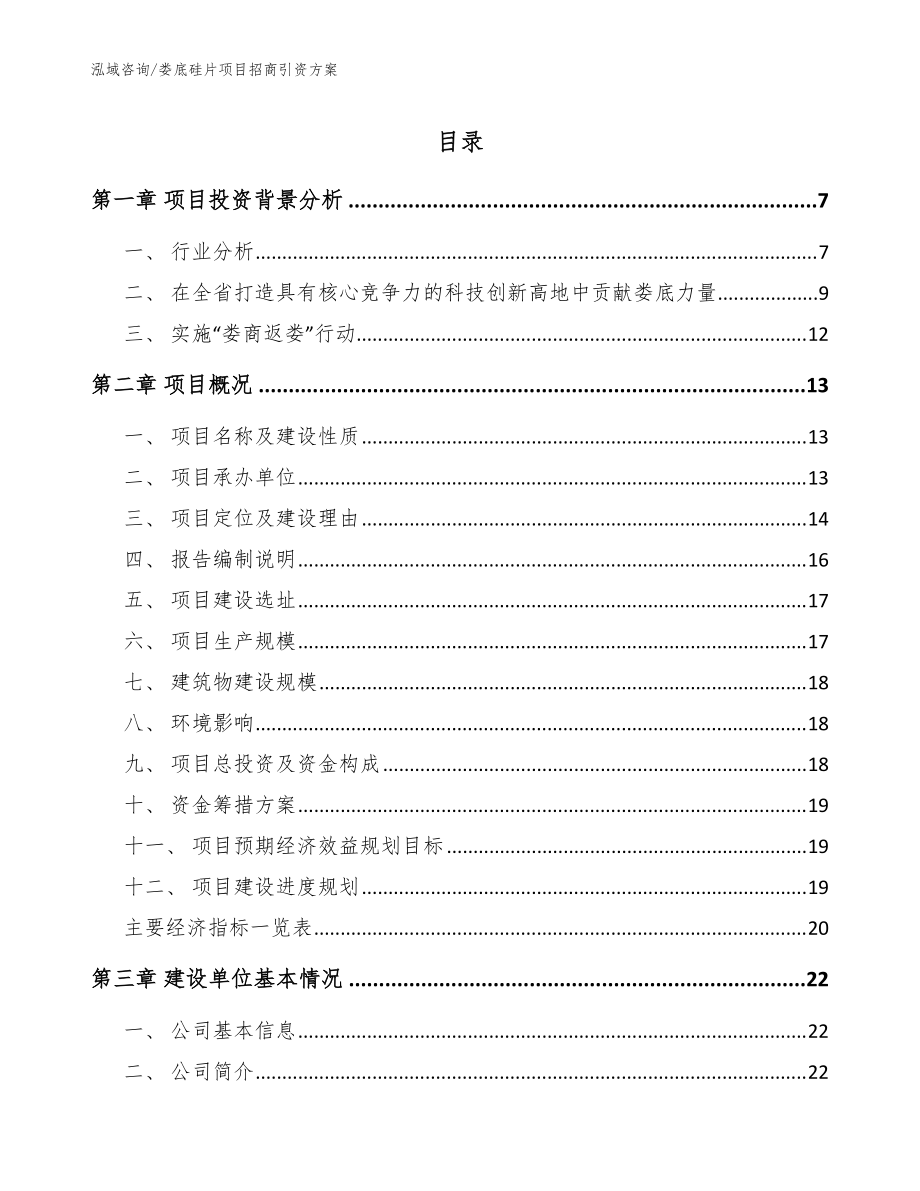 娄底硅片项目招商引资方案（范文参考）_第1页