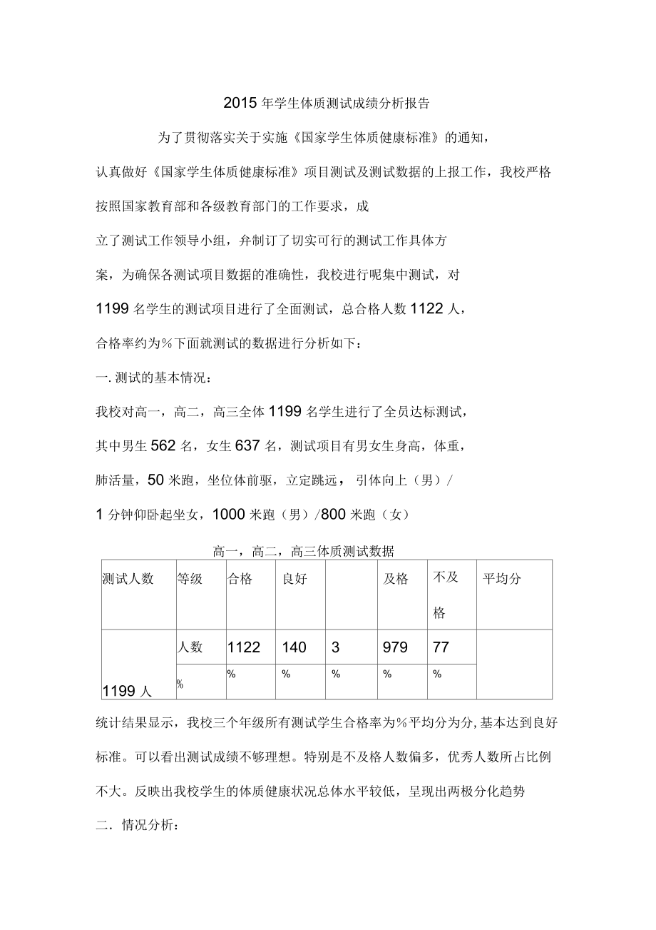 学生体质测试成绩分析报告_第1页