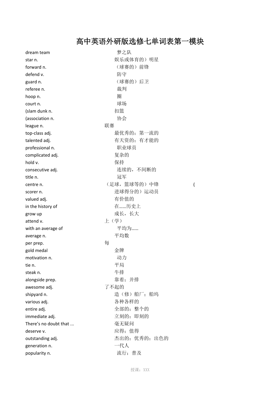 高中英语外研版选修七单词表_第1页