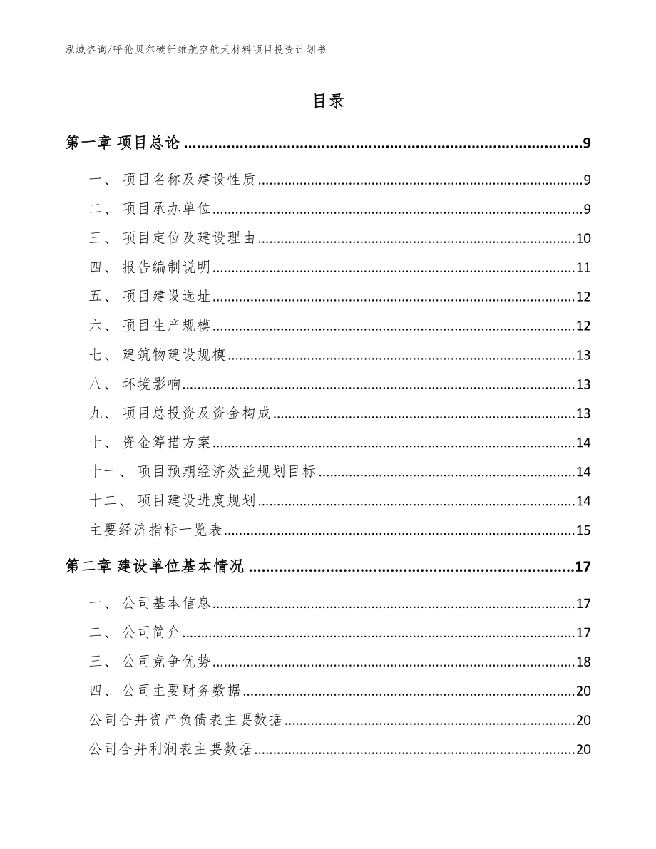 呼伦贝尔碳纤维航空航天材料项目投资计划书_参考模板_第1页