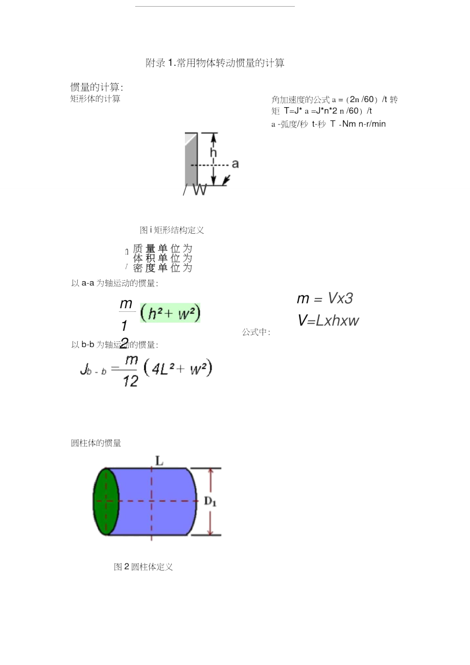 常用物体的转动惯量与扭矩的计算_第1页