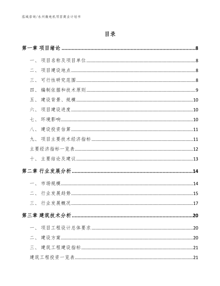 永州微电机项目商业计划书（模板）_第1页