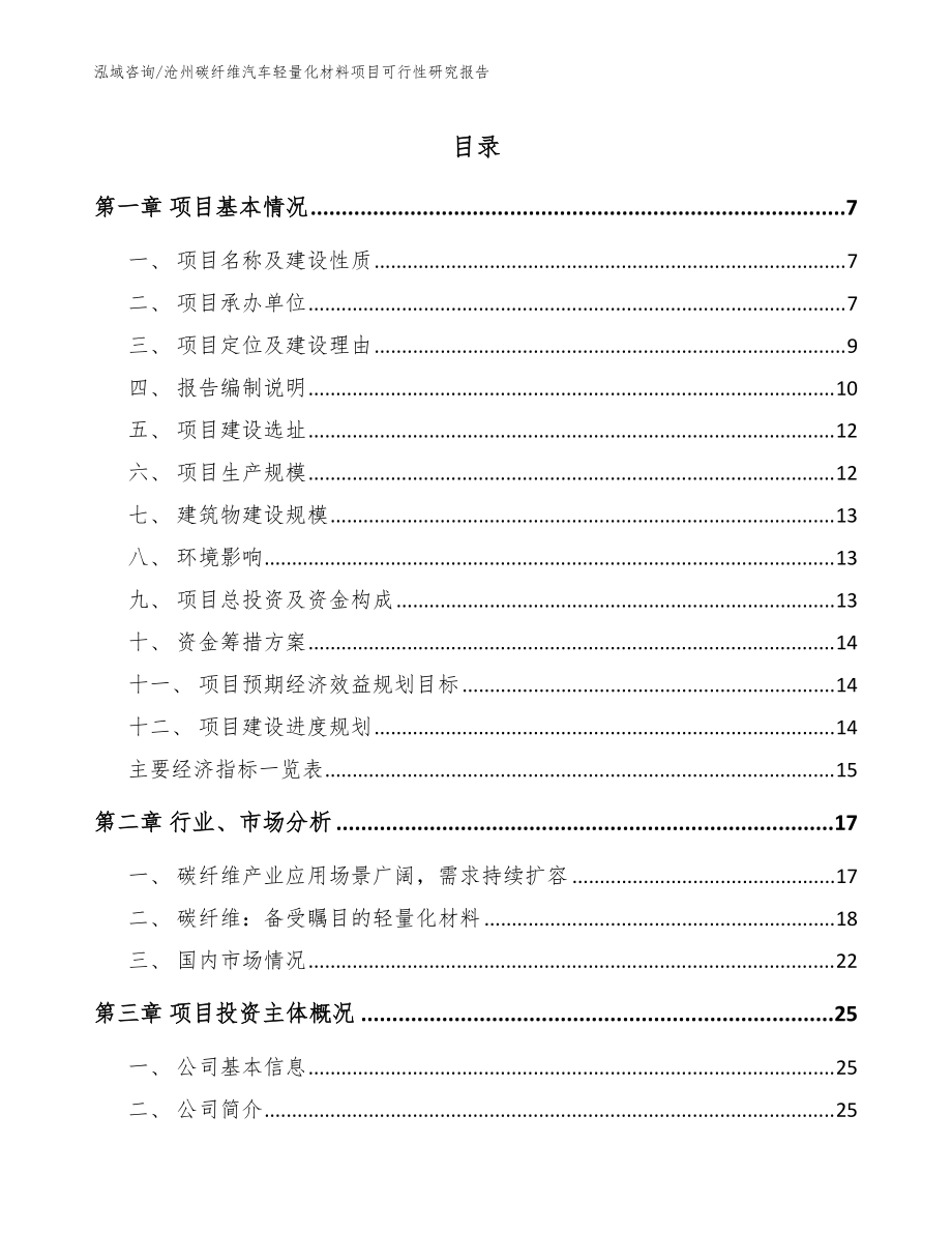 沧州碳纤维汽车轻量化材料项目可行性研究报告范文模板_第1页