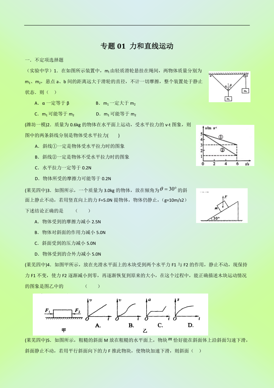 專題01 力和直線運動 試題2_第1頁