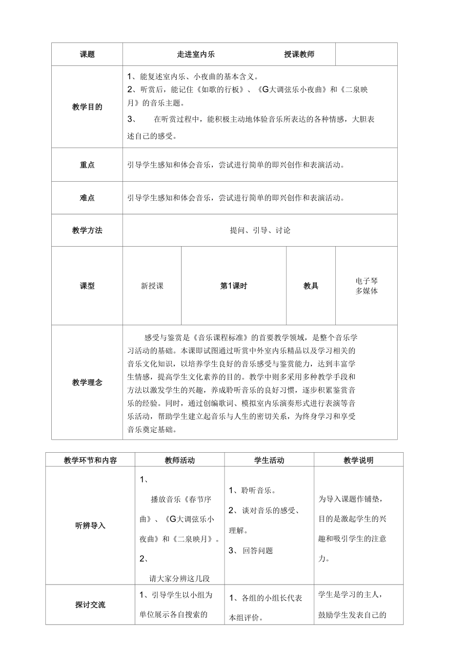 湘藝版八上 第六單元 室內(nèi)樂(lè) 教案（表格式）_第1頁(yè)