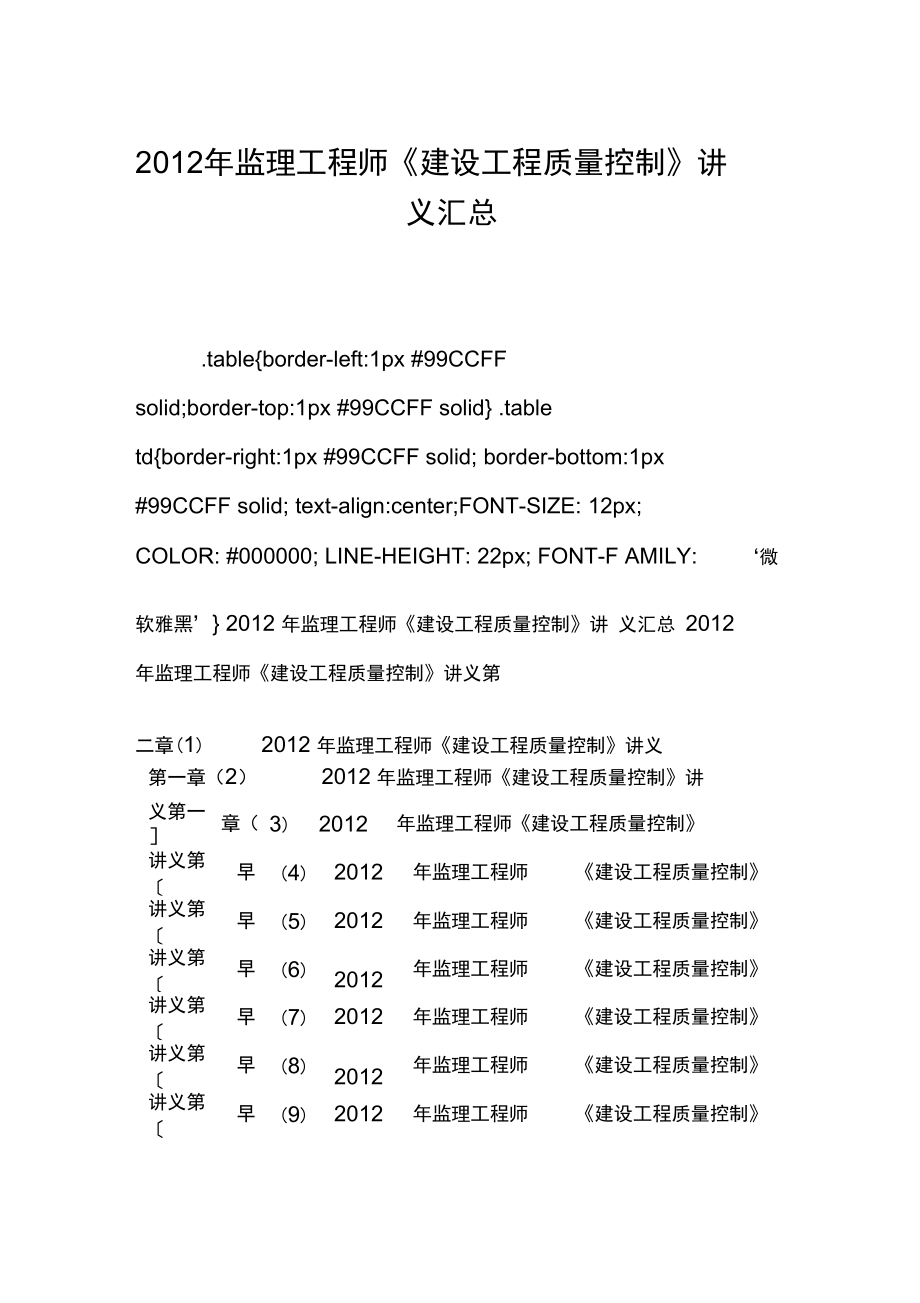 2012年監(jiān)理工程師《建設(shè)工程質(zhì)量控制》講義匯總_第1頁