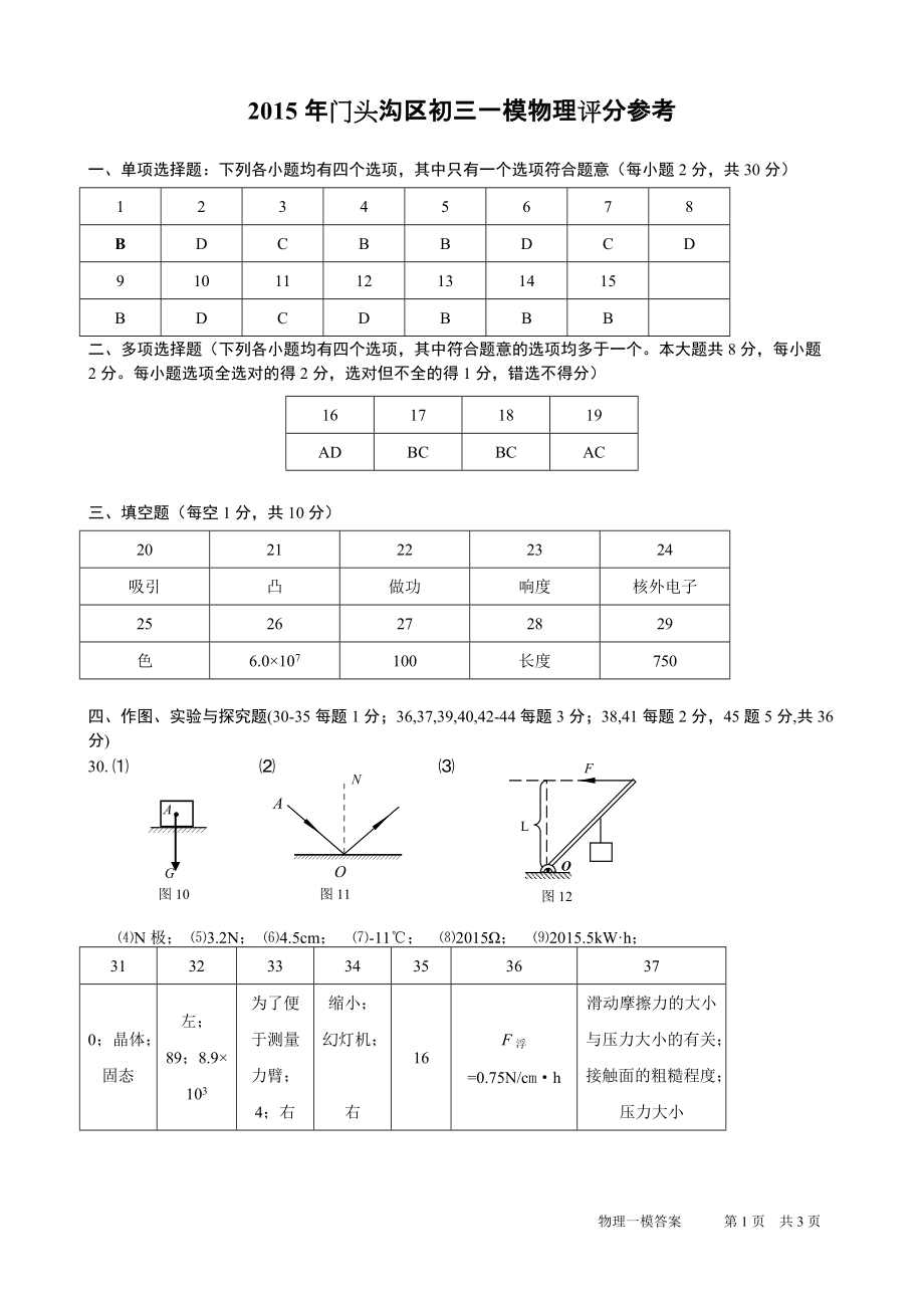 2015门头沟物理一模答案--终稿_第1页