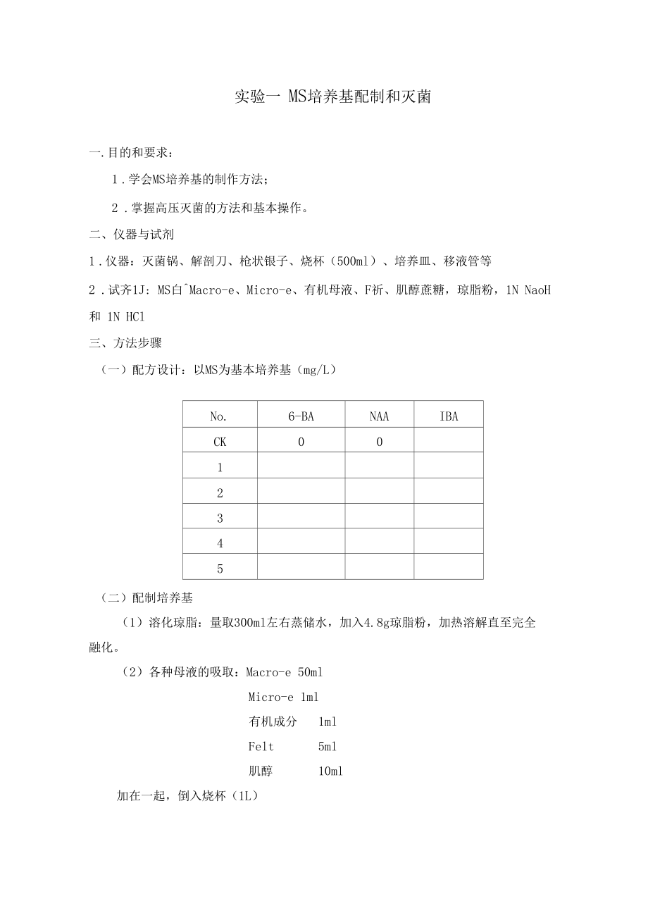 试验一MS培养基配制和灭菌_第1页