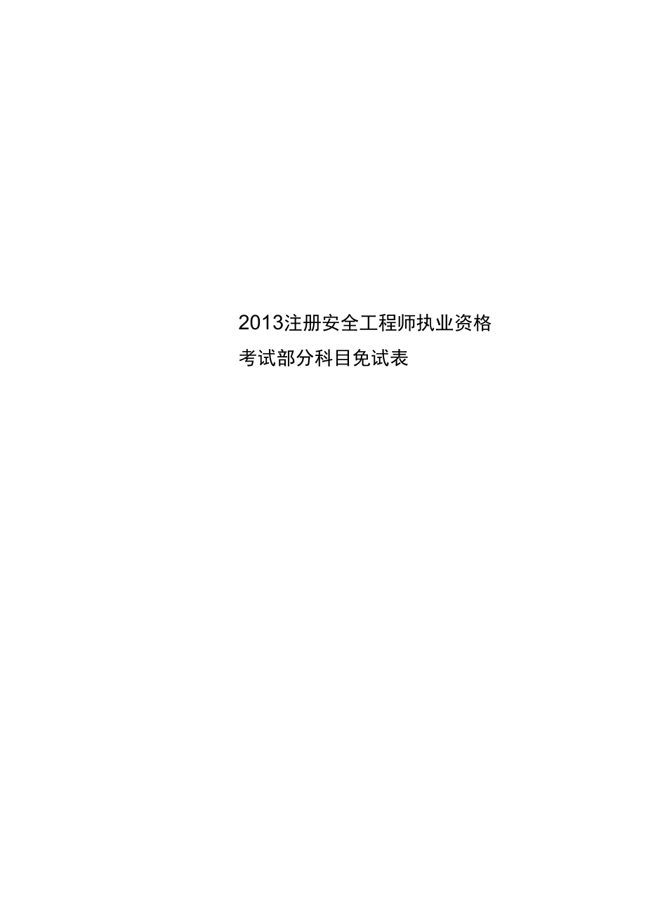 2013注册安全工程师执业资格考试部分科目免试表_第1页