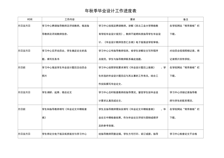 2018年秋季毕业设计工作进度表_第1页