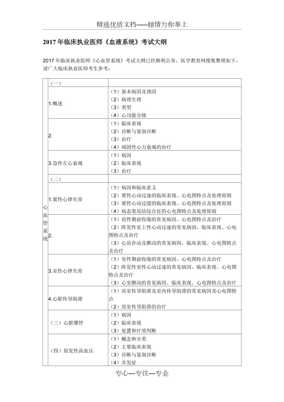 2017年临床执业医师《血液系统》考试大纲(共3页)_第1页