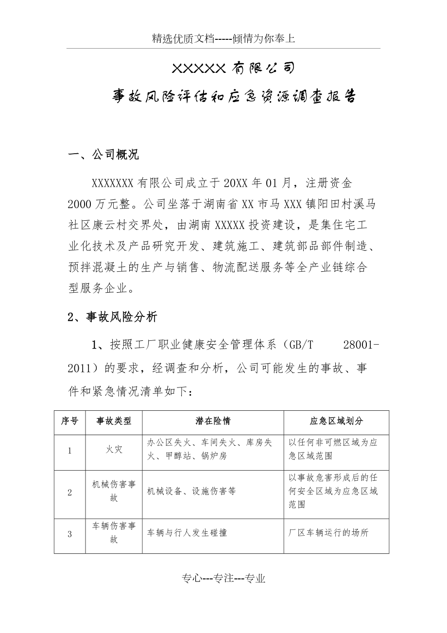 XX公司风险评估和应急资源调查报告(共22页)_第1页