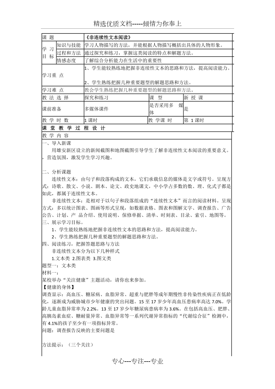 《非連續(xù)性文本閱讀》教學設計(共3頁)_第1頁